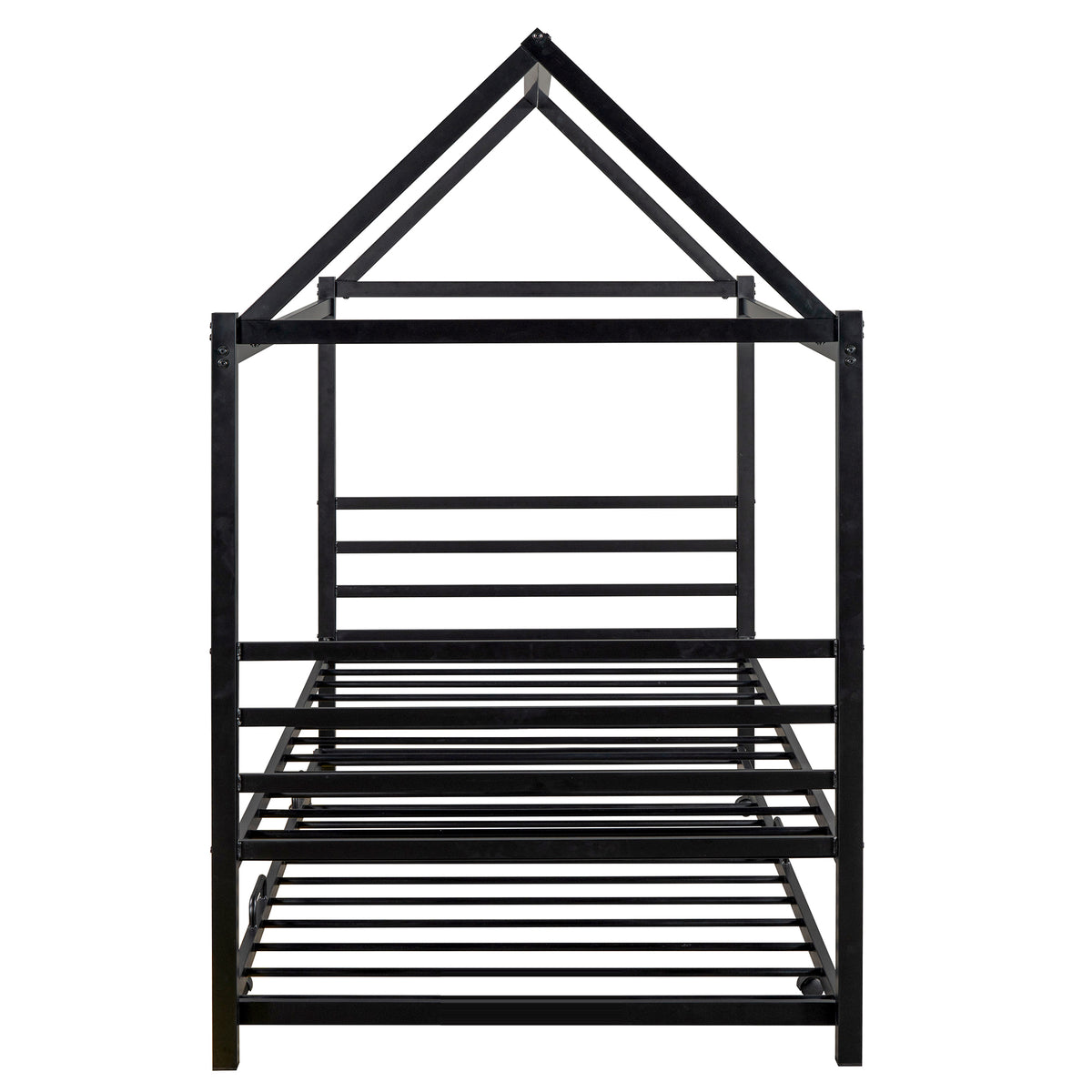 Metal House Platform Bed with Trundle Black
