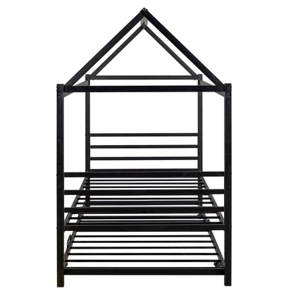 Metal House Platform Bed with Trundle Black