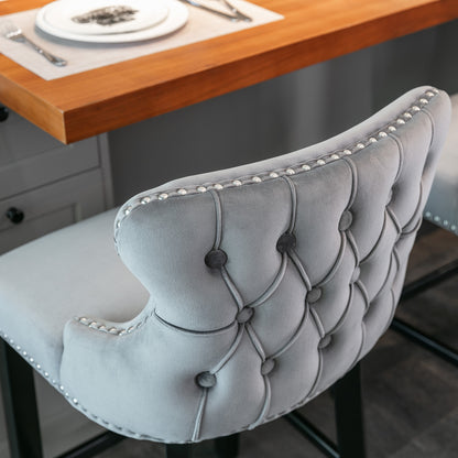 Velvet Wingback Bar Stool Set (2 pcs) – Gray
