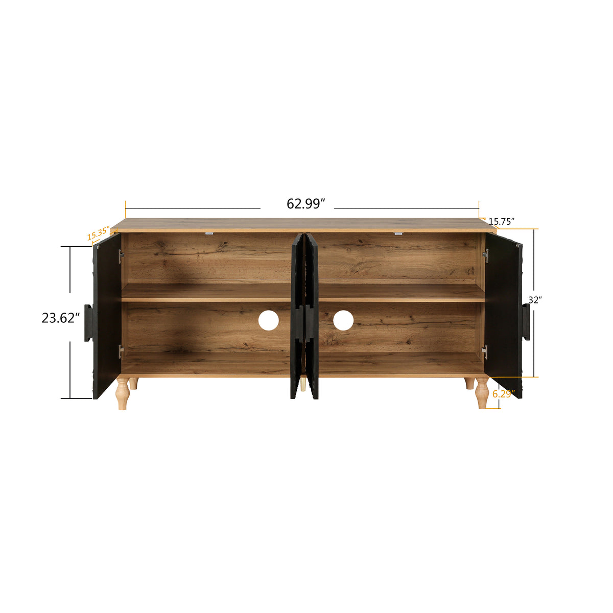 Carved Black TV Console with Wood Frame