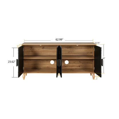 Carved Black TV Console with Wood Frame