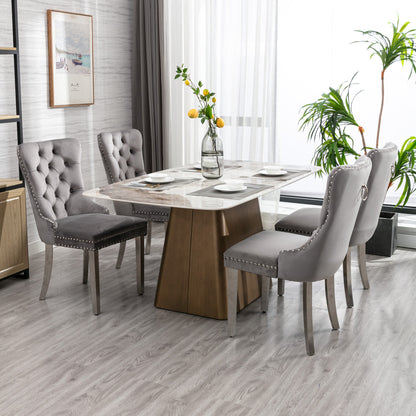 Tufted Velvet Dining Chair Set (2 pcs) – Gray Chrome Base