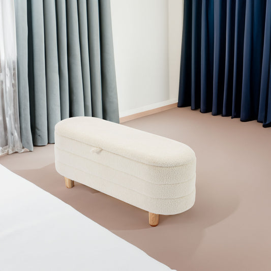 Sherpa Fabric Storage Ottoman Bench – White
