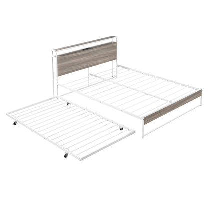 Metal Platform Bed with USB Ports Brown