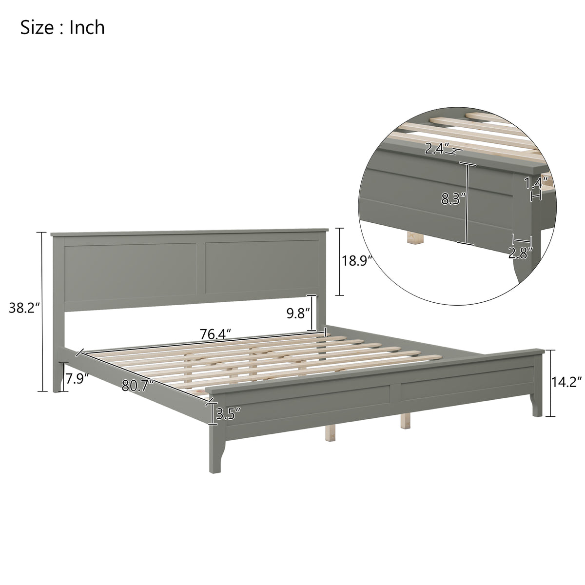 Gray Platform Bed King
