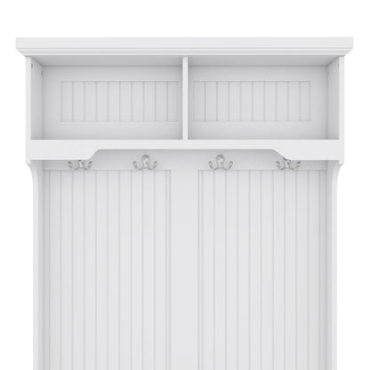 White Hall Tree Bench with Coat Hooks
