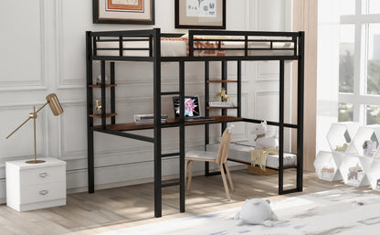 Full Loft Bed with Shelves and Desk Black