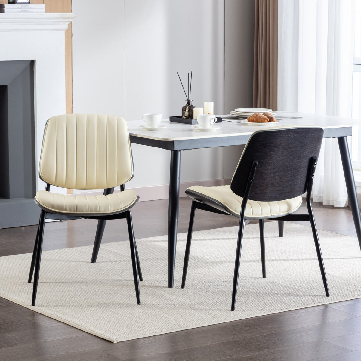 Retro Linen Dining Chairs Set of 2 Beige