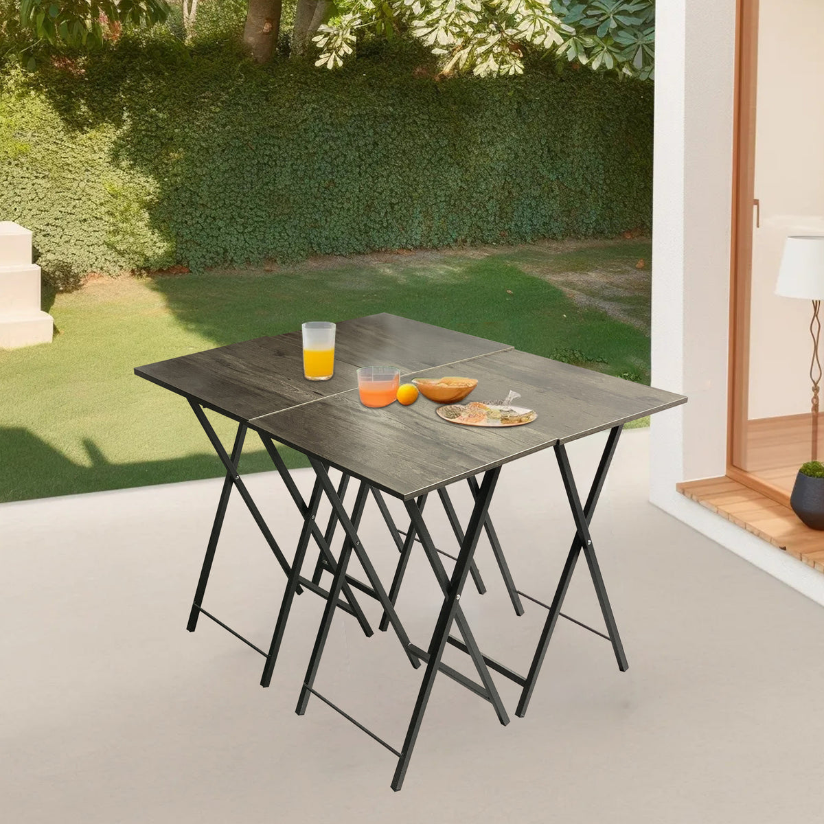 Compact Folding Snack Table Set – Gray