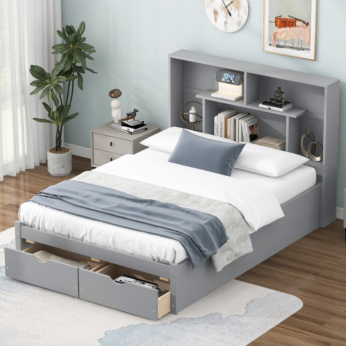 Full Platform Bed Gray
