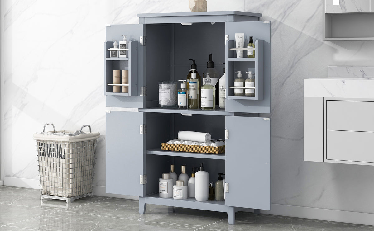 Gray Bathroom Floor Cabinet with Adjustable Shelves