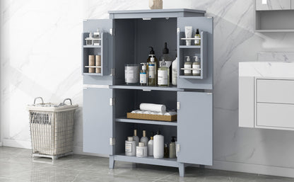 Gray Bathroom Floor Cabinet with Adjustable Shelves