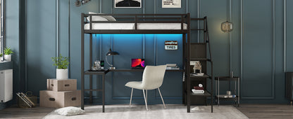 Full Loft Bed with Desk & Storage – Gray