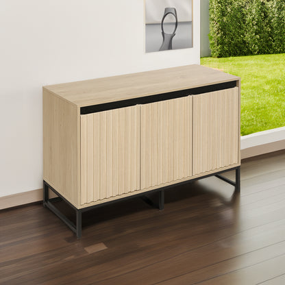 Engraved 3-Door Sideboard Cabinet with LED Lighting