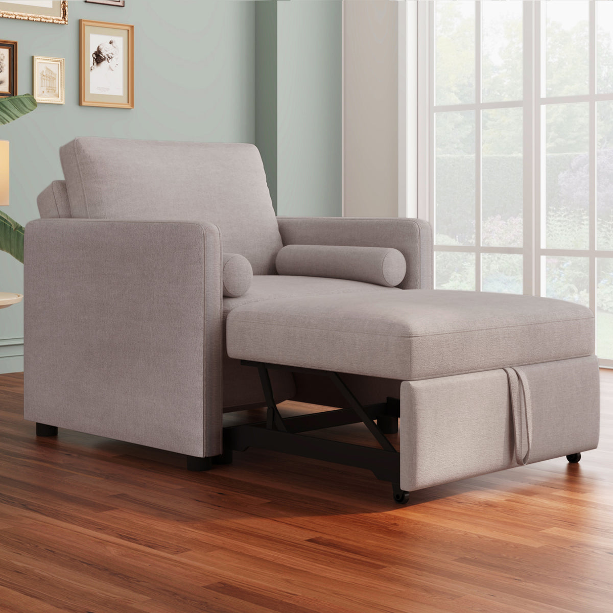 3-in-1 Sleeper Chair Bed Linen Tan