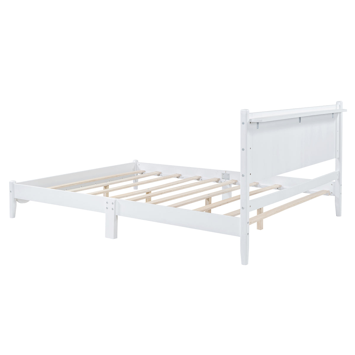 Queen Platform Bed with Rectangular Headboard White