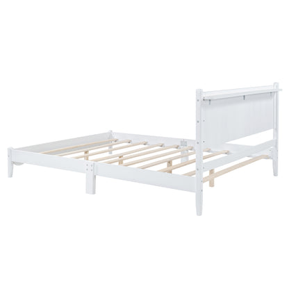 Queen Platform Bed with Rectangular Headboard White