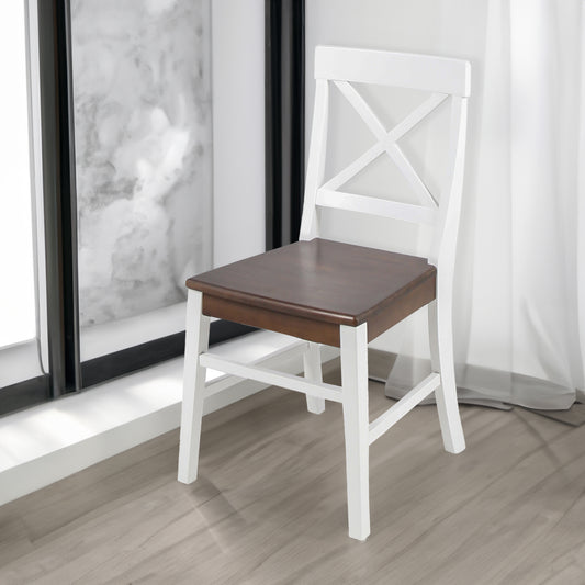 Roshan Farmhouse Dining Chair Set (2 pcs) – White & Walnut