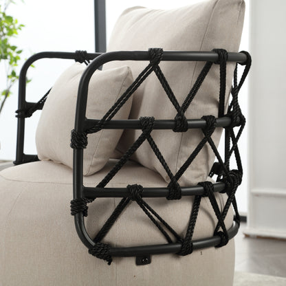 Tufted Linen Accent Chair – Metal Stand