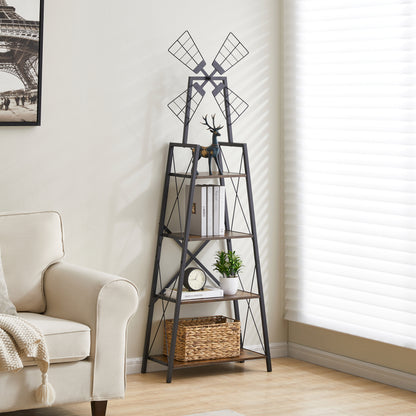 Narrow 4-Tier Display Shelf – Rustic Brown