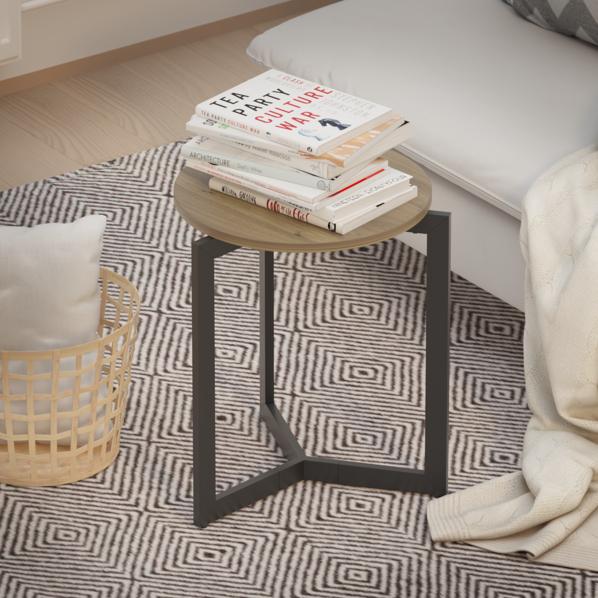 Round Metal Frame Side Table Brown Finish