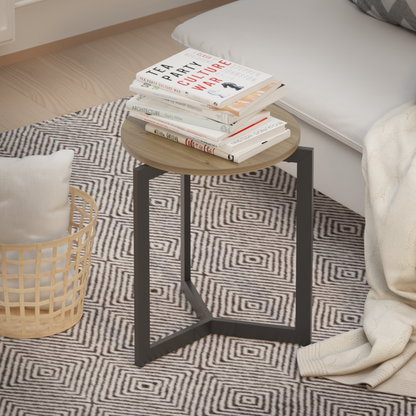 Round Metal Frame Side Table Brown Finish