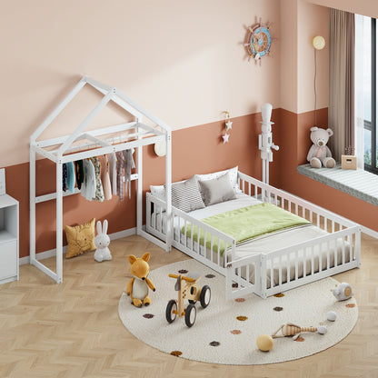 Full Platform Bed with Storage Rack White