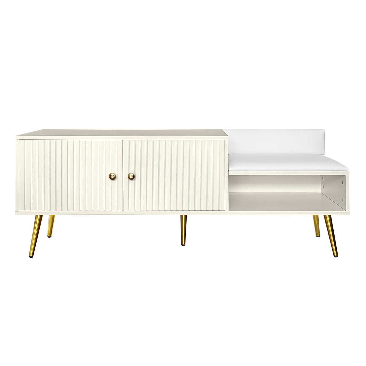 Modern Hidden Storage Bench White Upholstered Seat
