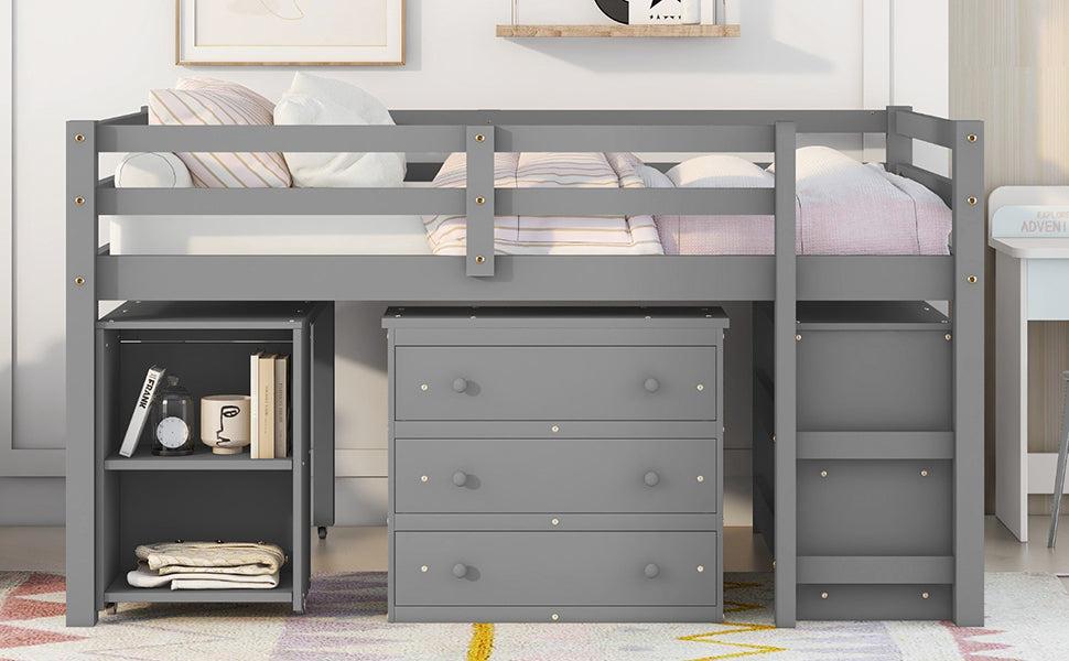 Full Loft Bed with Rolling Desk White