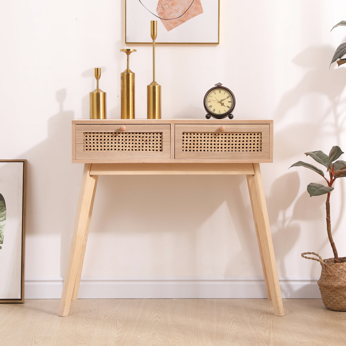 Rattan Side Table with Drawers