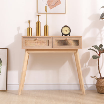 Rattan Side Table with Drawers