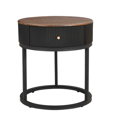 Round Side Table with Drawer White