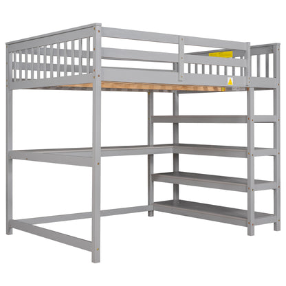 Full-Size Loft Bed with Desk and Drawers Gray