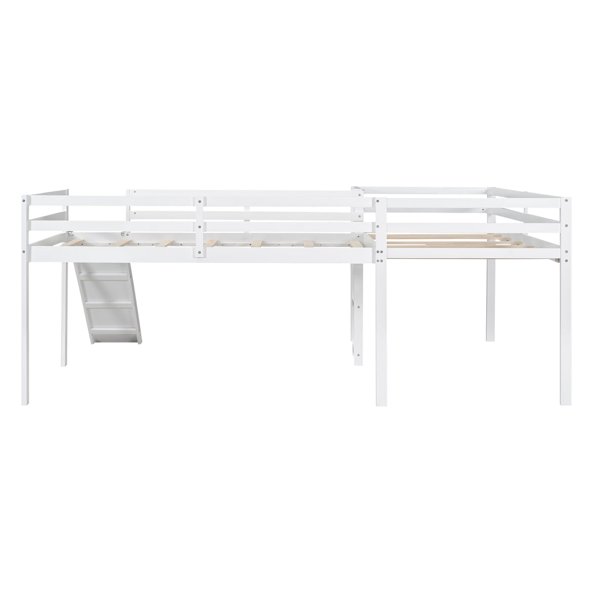 L-Shaped Twin Loft Bed with Slide White