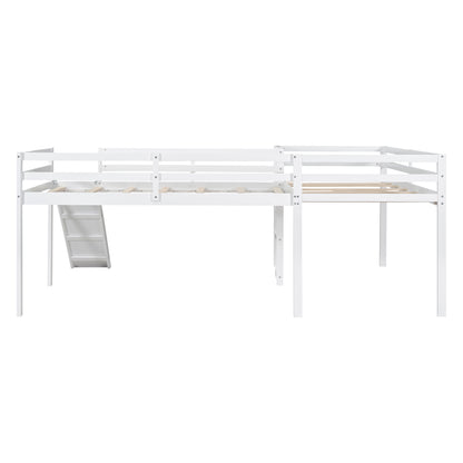 L-Shaped Twin Loft Bed with Slide White