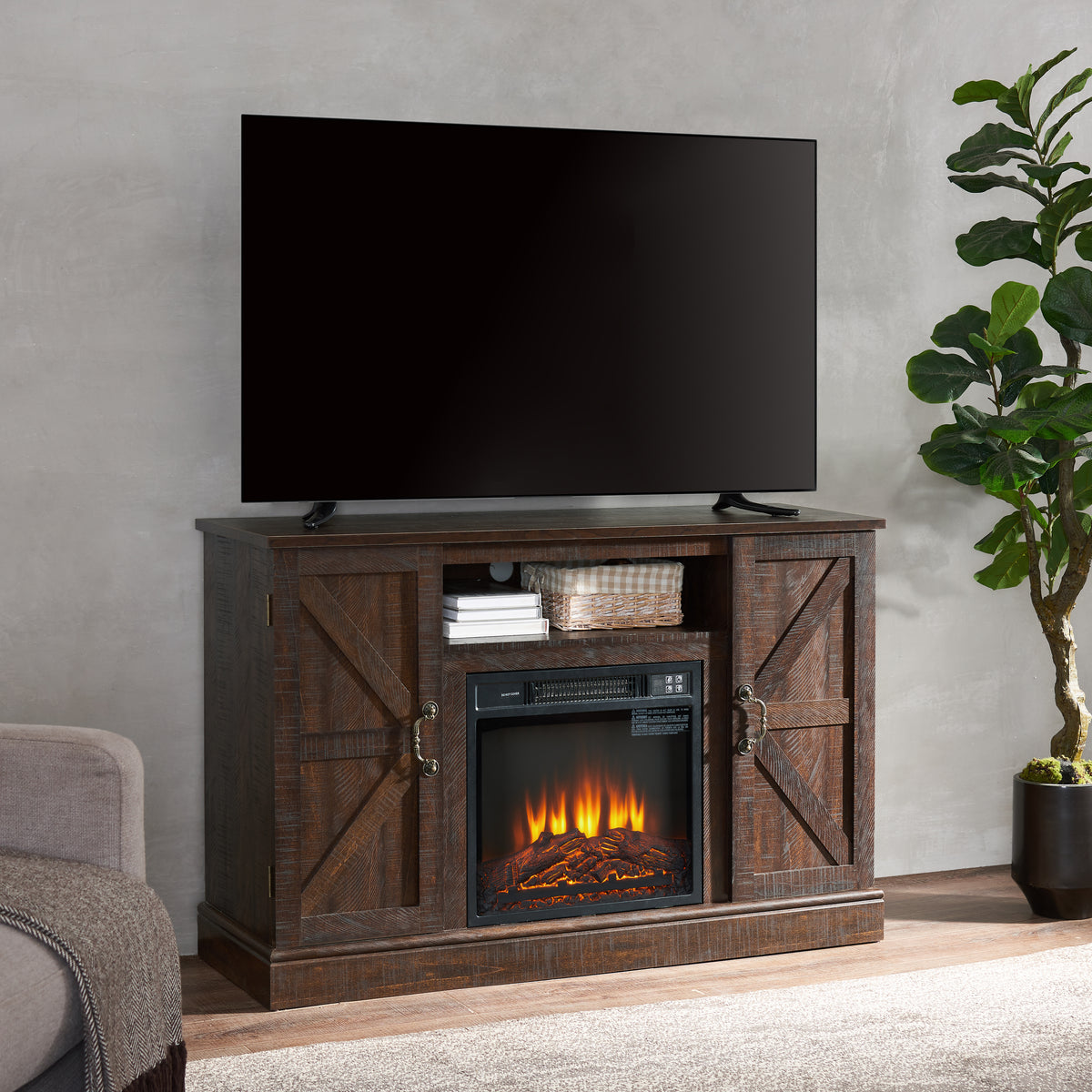 Wood Media Console TV Stand Brown