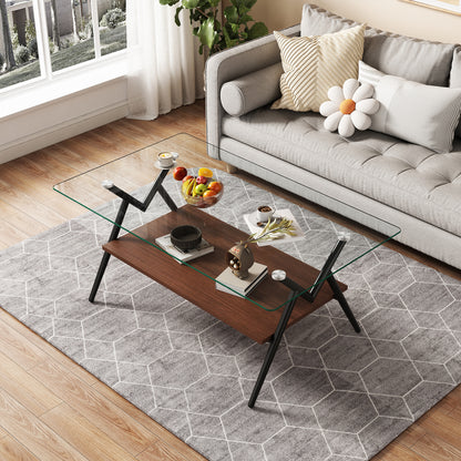 Rectangular Glass Coffee Table with Black Frame