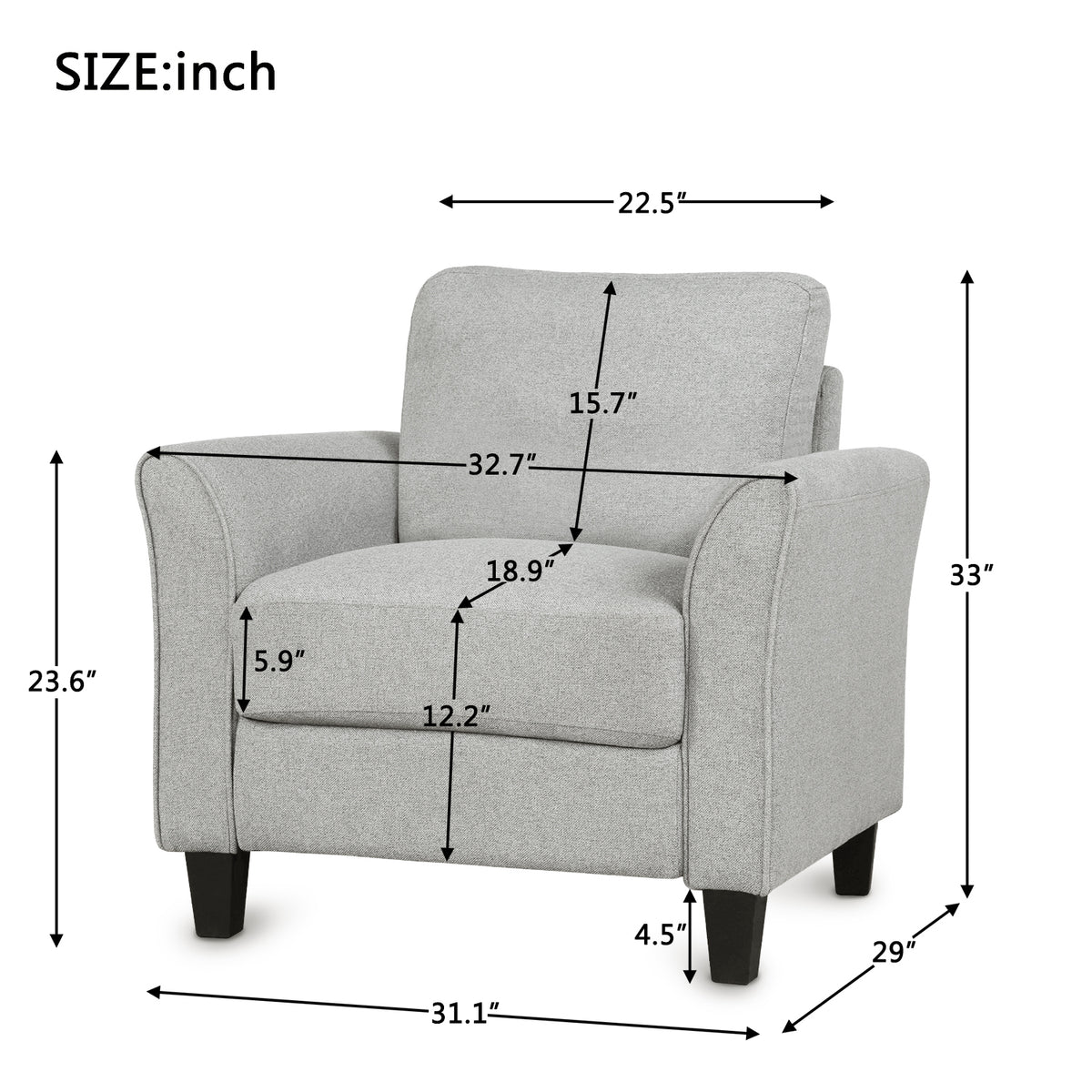 Contemporary Armrest Sofa – Light Gray