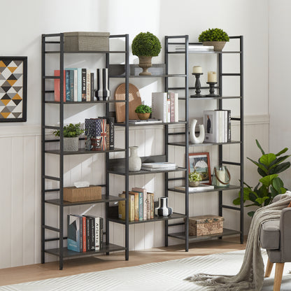 Industrial 5-Shelf Bookshelf Gray