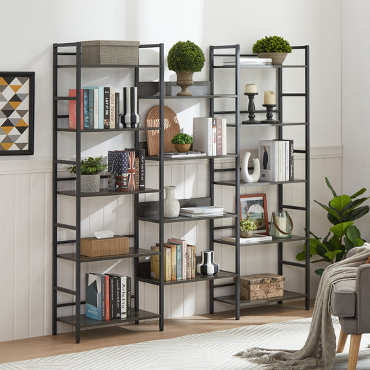 Industrial 5-Shelf Bookshelf Gray