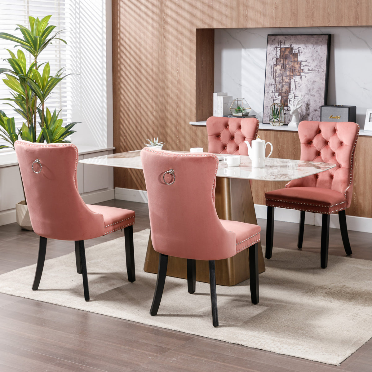 Nikki Tufted Linen Dining Chair Set (2 pcs) – Pink