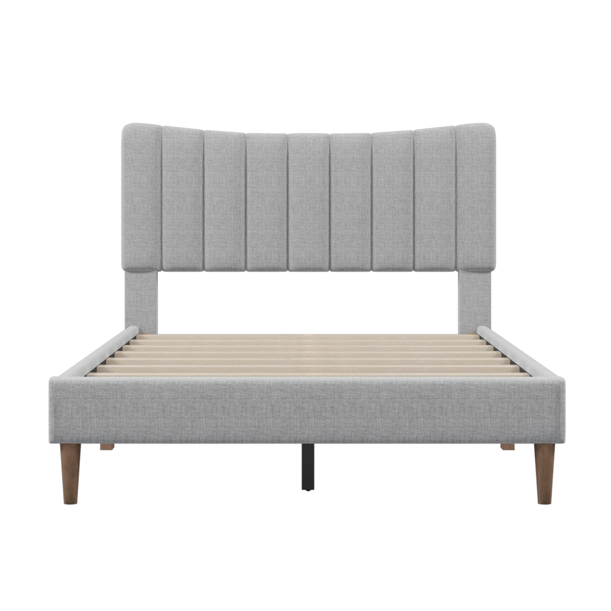 Upholstered Platform Bed with Vertical Channel Headboard Gray