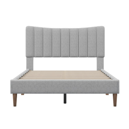 Upholstered Platform Bed with Vertical Channel Headboard Gray
