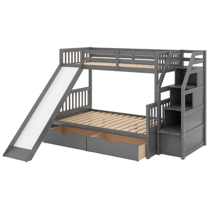 Full Bunk Bed with Drawers Gray