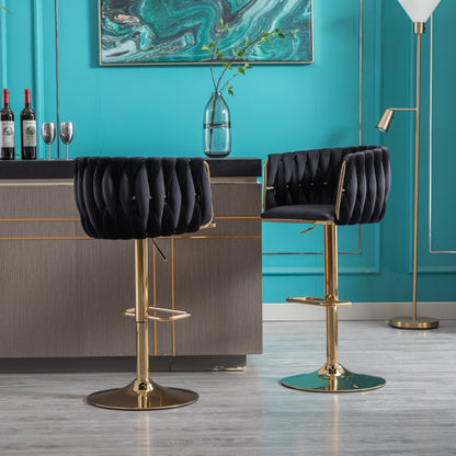 Velvet Bar Stool Set (2 pcs) – Black Finish