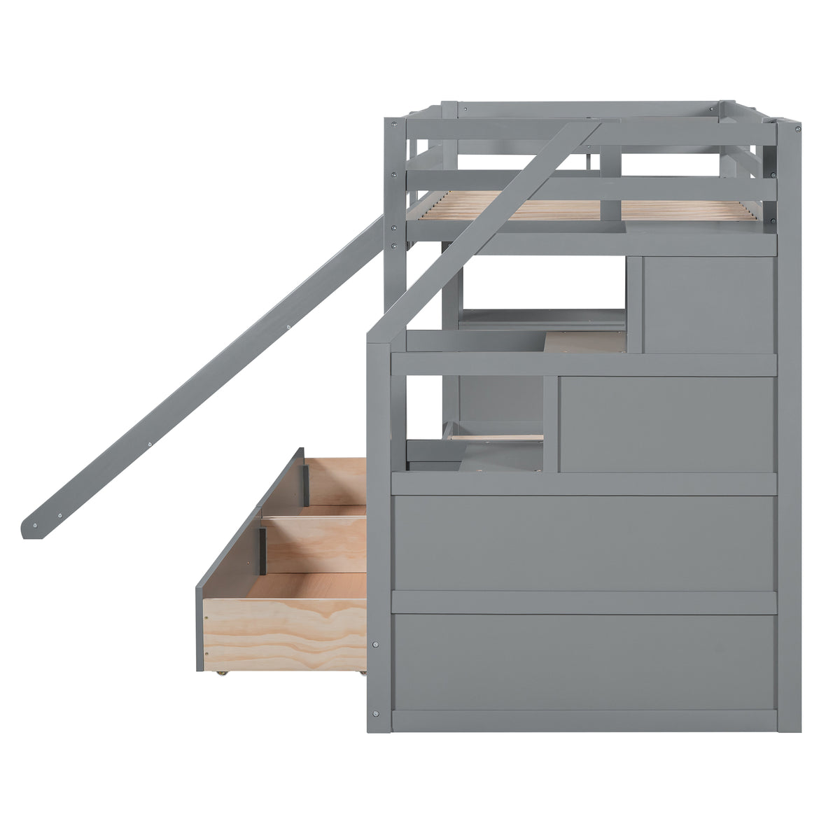 Twin Bunk Bed with Storage Gray