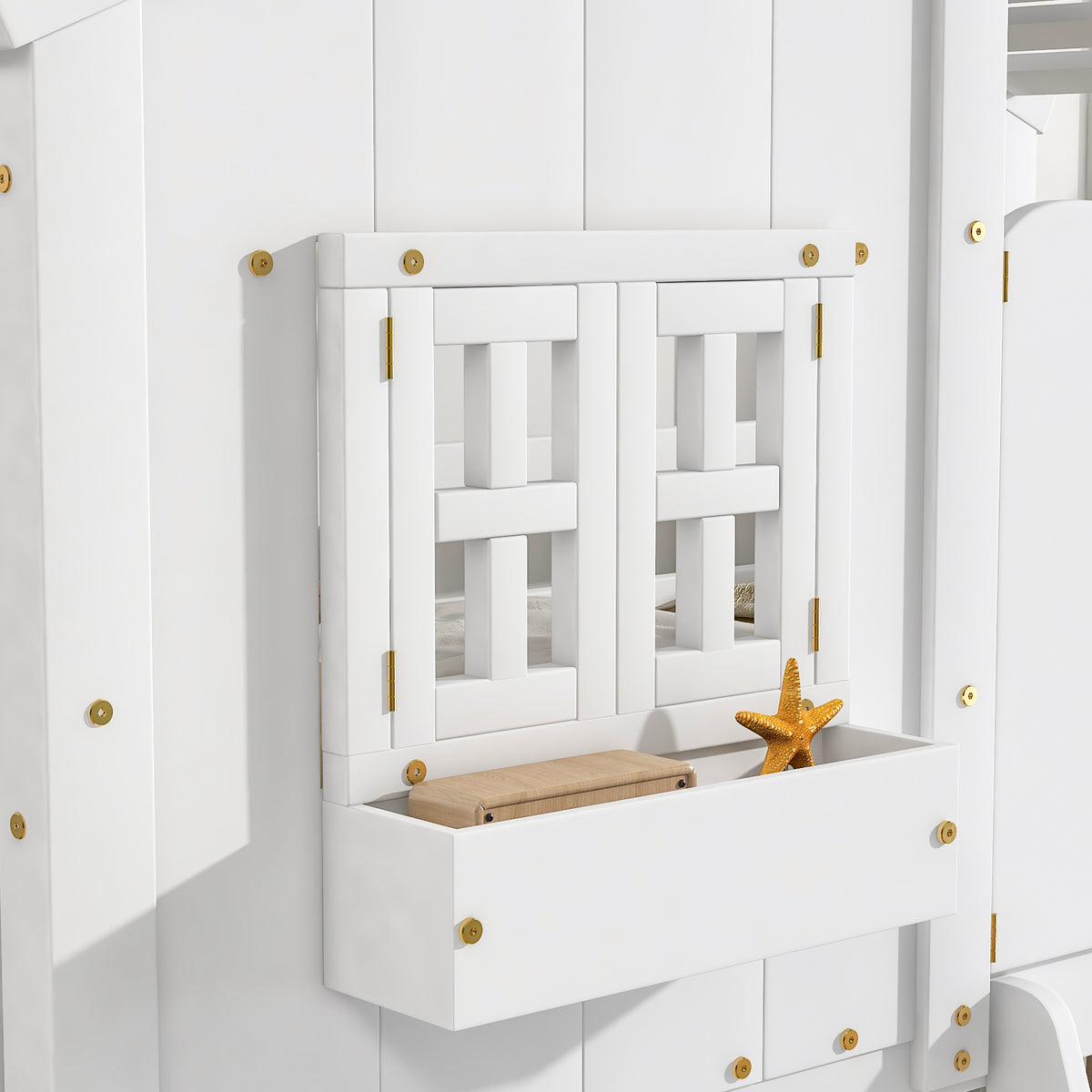 Twin House Bunk Bed with Ladder White