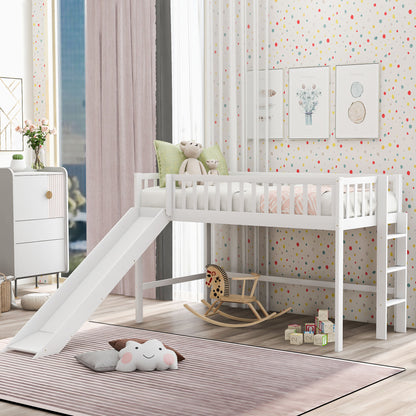 Twin Loft Bed with Ladder and Slide White
