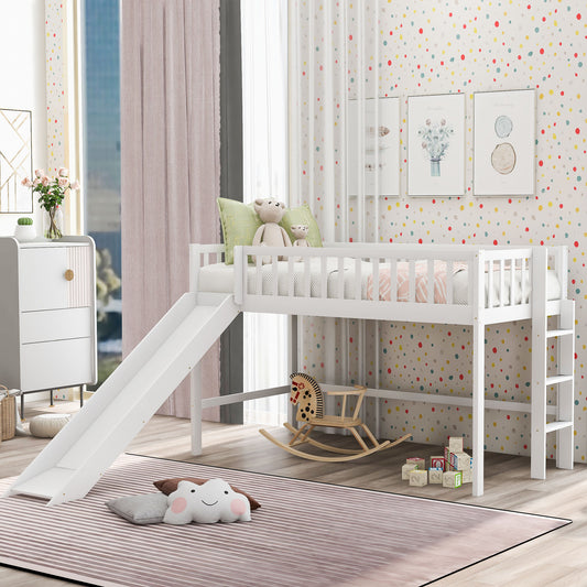 Twin Loft Bed with Ladder and Slide White