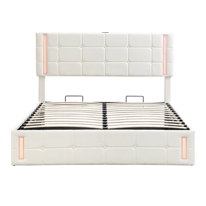 Queen Upholstered Bed with LED White